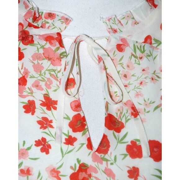 SUGARLIPS Love Bomb Blouse Size 2X Cream Floral Sheer Long Sleeve Ruffles Tie - Picture 4 of 12